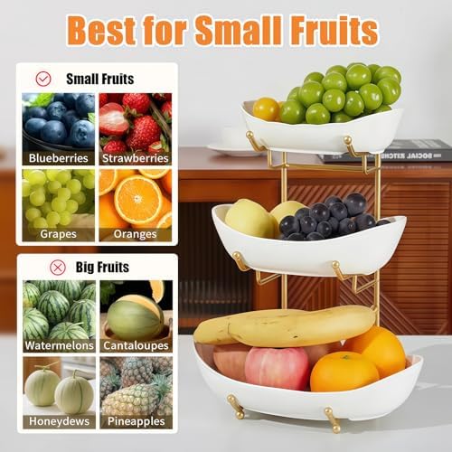 3 Tier Fruit Basket, Ceramic Fruit Bowl for Kitchen Counter 2