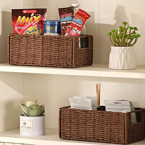 Vagusicc Wicker Storage Basket, Set of 2 Hand-Woven Paper Rope Wicker Basket, Small Storage Baskets for Organizing Toile