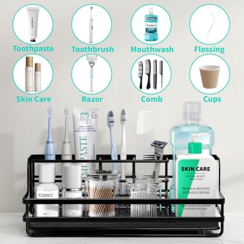 HapiRm Toothbrush Holders for Bathroom - 5 Partitions Bathroom Counter Organizer with Instant Drying Stone, Stainless St