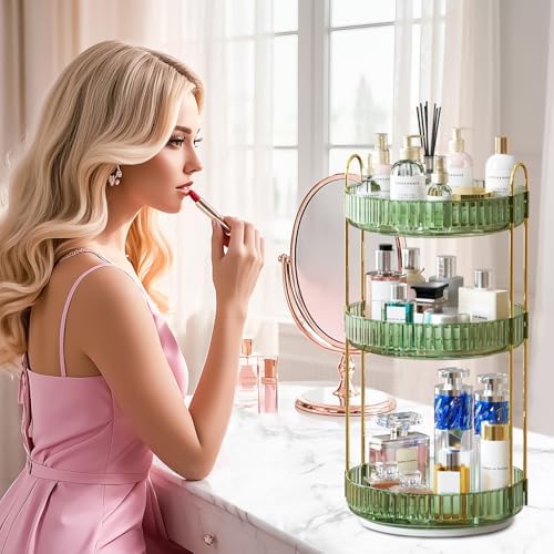 GTI 360°Rotating Makeup Organizer, 3 Tier Large Capacity Perfume Cosmetics Skincare Vanity Organizers,Bathroom Counter O