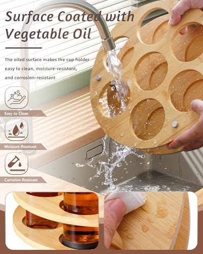 Rotating Wood Tumbler Organizer, 30 oz 40 oz Spinning Turnable Tumblers Holder, 360° Rotatable 7 Large Cups Bottle Tumbl
