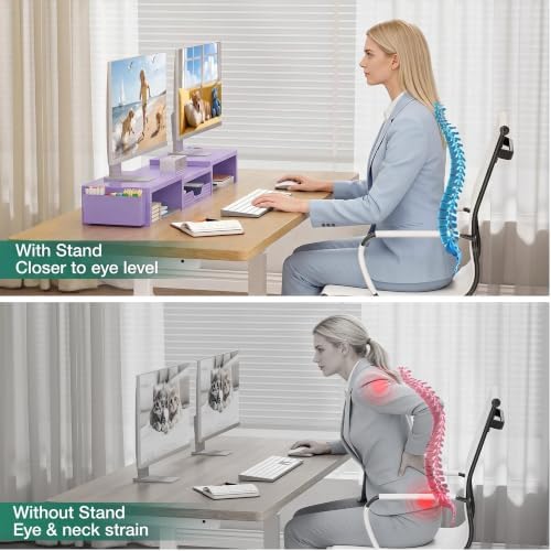 OPNICE Desk Organizer and Accessories, Computer Monitor Stand Riser with Drawer and 2 Pen Holders, Laptop Stand, Office 