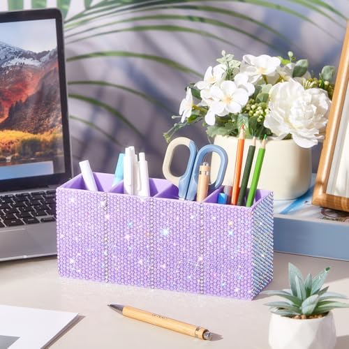 Rhinestone Desk Organizer, Purple Pen Makeup Brush Holder