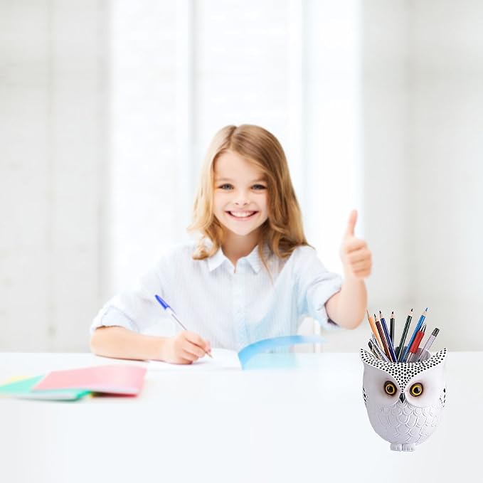 Owl Pen Holder, Owl Pen Pencil Container Carving Brush Pot Brush Holder Desk Organizer Decoration,Luxury Gift and Exquisite Handicraft (White:Owl)