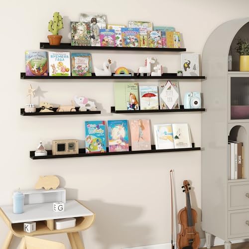 Fun Memories Picture Ledge Shelves Set of 2, 24 Inch Rustic Wall Mounted Floating Shelves with Lip for Home Storage and 