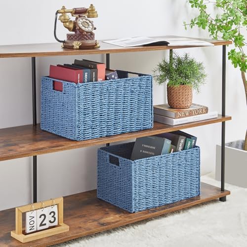 Vagusicc Wicker Storage Basket, Set of 2 Hand-Woven Paper Rope Wicker Basket, Small Storage Baskets for Organizing Toile