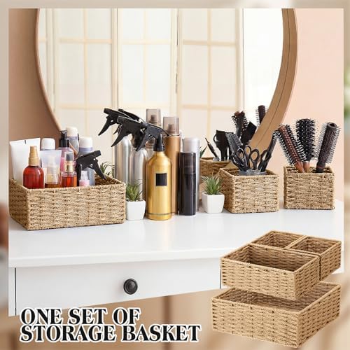 Set of 4 Natural Small Wicker Basket, Classic