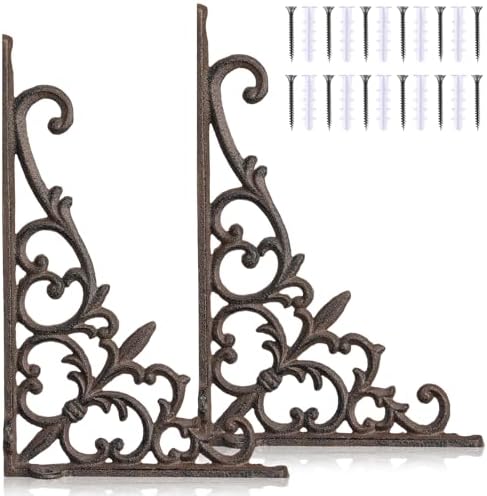 2 Pack Cast Iron Decorative Shelf Brackets, Iron Gray