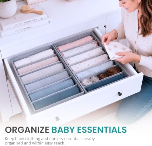 ZENO Large Drawer Organizer 16.5" L x 11.8" W x 6.7" H - 2 Pack Fabric Closet Bins with 5 Separators - Foldable Wardrobe Dividers for Sweaters, Jeans, T-Shirts & Clothes Organization