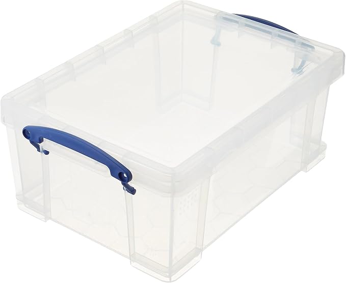 Really Useful Box Stackable 9 Liter Plastic Storage Container Bin with Snap Lid and Built-in Clip Lock Handles for Home & Office Organization (5 Pack)