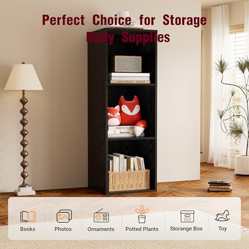 Book Shelf, Wooden Cube Storage Organizer with 11" Open Cubes, Stackable Modular Bookcase for Room Divider Storage, 3 Ti