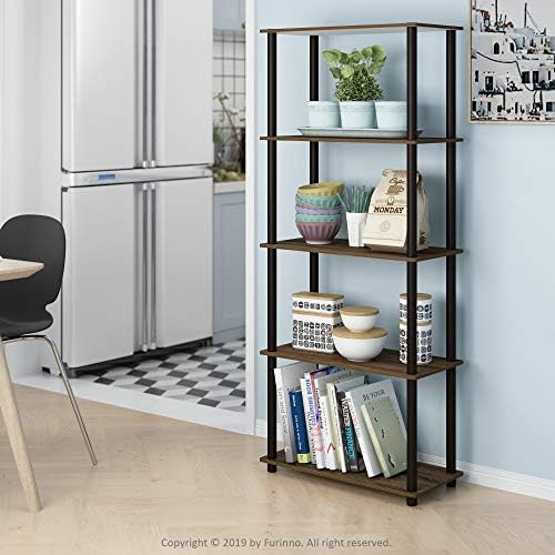 Furinno TURN-N-TUBE Storage Shelves, 5-Tier Book Shelf, Corner Shelf, Toolless Open Shelves, for Organization and Storag