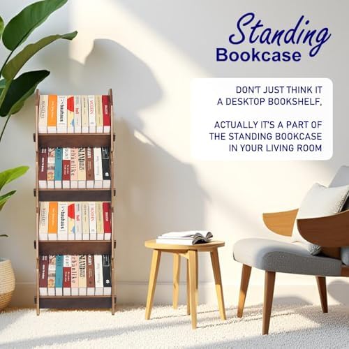 2 Pack Desktop Bookshelf, Stackable Book Organizer with Handle, storage rack for CD/Magazine/File Folder, Portable Small