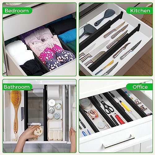 4 Pack Bamboo Drawer Dividers Organizer with Inserts 2.6'' High
