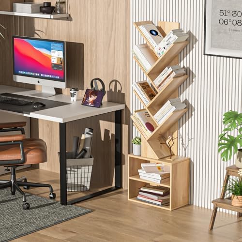 SHEEPAM 10-Tier Tree Bookshelf Floor Standing Narrow Space Storage Bookcase