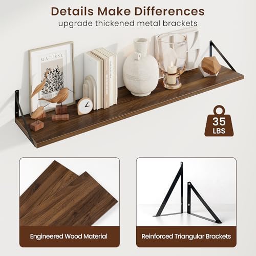 Axeman Deep Floating Shelves, 48'' x 10'' Walnut Wall Shelves Set of 2