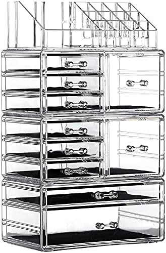 Cq Acrylic 4 Pack Clear Makeup Storage, Stackable 10 Drawer Organizer for Vanity, Jewelry, Hair Clip, Beauty & Skincare 