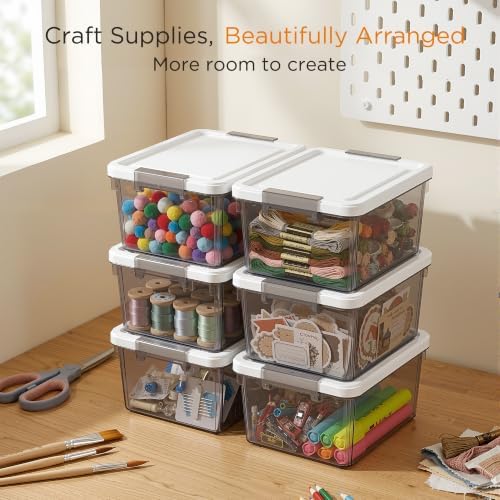Citylife 10Packs 1.3Qt Small Storage Bins with Lids,Stackable Clear