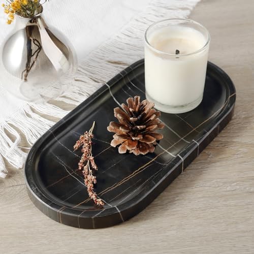 Koville Black Marble Vanity Tray for Bathroom Countertop, 10"x5" Natural Marble Catchall Tray Perfume Trays for Dresser,