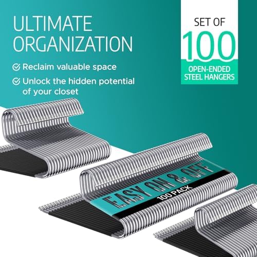 Set of 100 Stainless Steel Non-Slip Open-Ended Pant Hangers – Durable Trouser Organizer