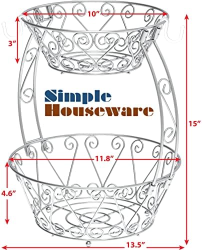 Simple Houseware 2-Tier Countertop Fruit Basket Bowl Storage, Chrome