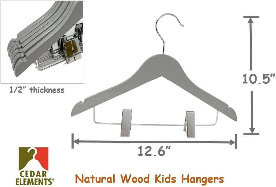 Kids Hangers with Metal Clips Pant Bar 4T-10 (Paloma Grey)