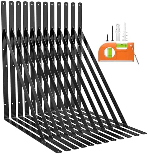 12 Pack 18 Inch Heavy Duty Shelf Bracket, Wall Shelf L Brackets for Floating Shelves, 250 LBS Max Load, Mounting Hardwar