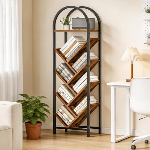 HOOBRO Tree Bookshelf, 8-Tier Tall Bookshelf, Arched Bookshelf with Metal Frame, Book Shelf Storage Organizer for Home O