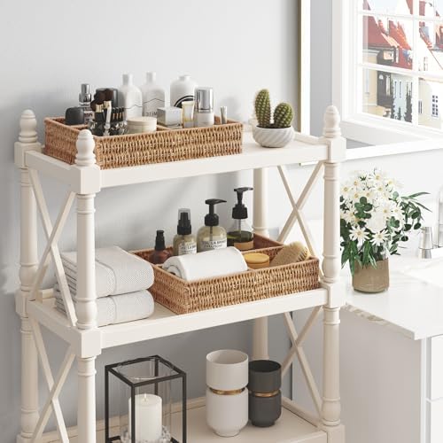 Vagusicc Wicker Divided Storage Basket, Wicker Baskets, Basket for Shelves Drawer Organizing, 3 Section Rectangular Wove