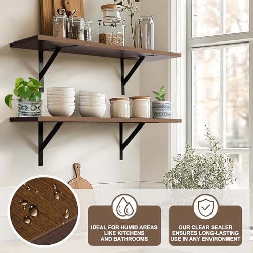 Tectocker-DOU 31.5" Long Floating Book Shelves for Wall, Heavy Duty, Brown
