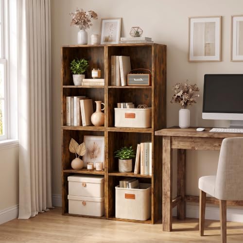 2 Cube Storage Organizer, Small Cube Shelf, Wooden Short Bookshelf Brown