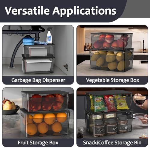 COAZEX 2 Pack Stackable Plastic Trash Bag Holder with Black Lids Under Sink