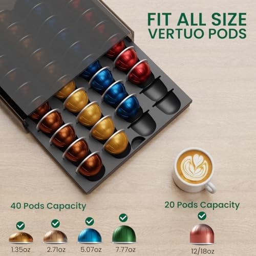 Storage Drawer for Nespresso Vertuo Coffee Pod Holder for Counter Acrylic Coffee Capsule Organizer - 40 Pods
