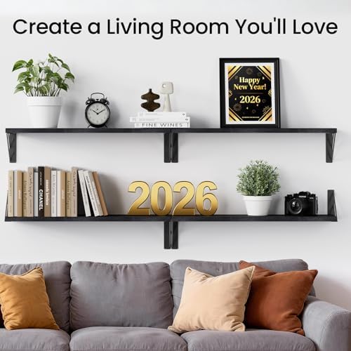 BAYKA 22.4 Inch Long Wall Mounted Floating Shelves (Black, Set of 4, 22.4")