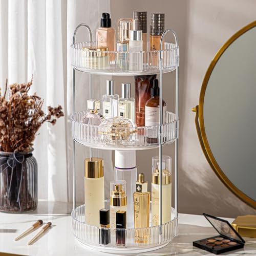 360 Rotating Makeup Organizer and Storage for Vanity Countertop 3 Tiers, High Capacity Cosmetic Skincare Perfume Organiz