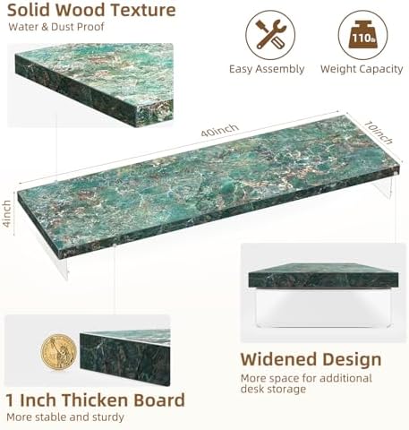 Dual Monitor Stand Riser, 40x10 in Wood & Acrylic Desktop Organizer Shelf