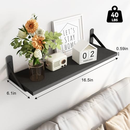 Fixwal Wall Floating Shelves for Home Decor (Black, Set of 3, 16.5 Inch)