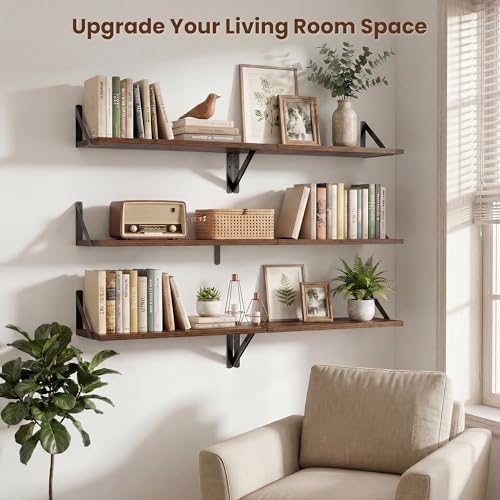 Axeman 36 Inch Floating Shelves, 8 Inch Deep Walnut Wall Shelves Set of 2