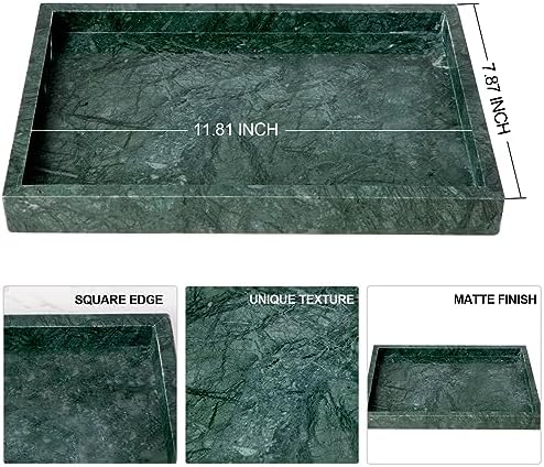 Elegant Green Marble Tray for Bathroom, 12" x 8" x 1.2" Natural Marble Serving Tray for Kitchen & Home Decor – Natural M