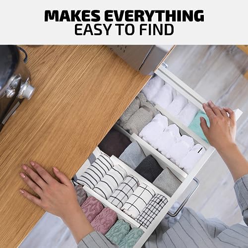 4-Pack Bamboo Drawer Dividers - 12.2 to 17.3 Inches Deep, 2.6 Inches High, Adjustable Expandable Drawer Organizer Dresse