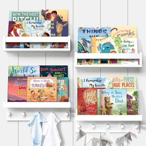 Nursery Floating Book Shelves for Bedroom Wall, Set of 4, Straight