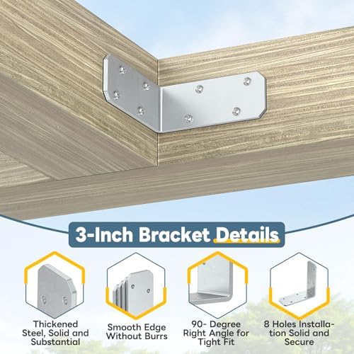 3"×3"×1.2" L Bracket for Wood, Angle Brace, Galvanized-4PCS
