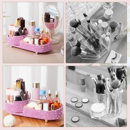 Rotating Makeup Organizer Vanity, Pink, Pearl