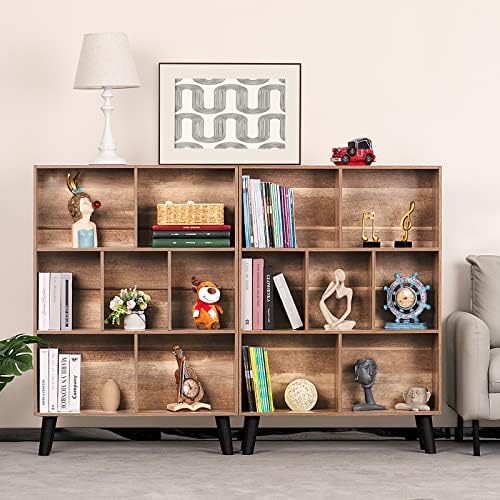 LEYAOYAO Cube Bookshelf, Mid-Century Modern Book Shelf with Legs, Oak