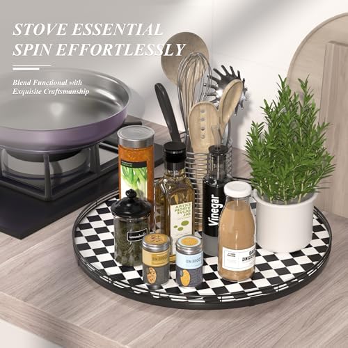 AMH 21-Inch Black and White Checkerboard Lazy Susan Decorative Tray