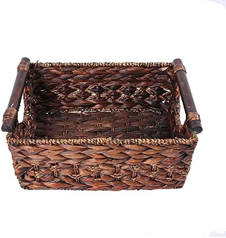 Water Hyacinth Wicker Storage Basket with Wood Handles, Medium