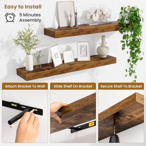 Fun Memories Bathroom Shelves 32 Inch Long Set of 2, Floating Shelves for Wall with Invisible Brackets, for Bedroom, Liv