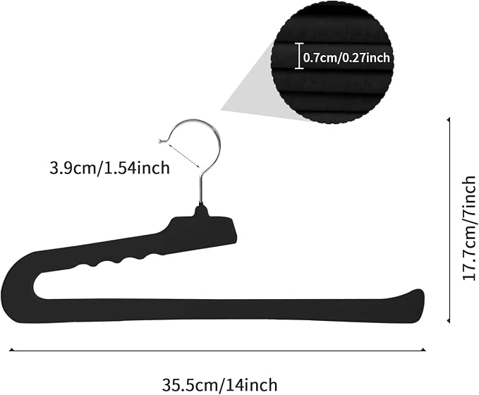 ManGotree Non Slip Velvet Pants Hangers, Open Ended Felt Jean Hangers for Closet Organizer, Heavy Duty Space Saving for Trousers, Slacks, Shorts, Dress, Scarf (20 Pack, Black)