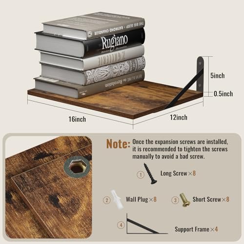 Deep Floating Shelves for Wall, 16W x 12D Wood Shelves Set of 2, Rustic Wood Floating Shelves, Wall Mounted Hanging Shel