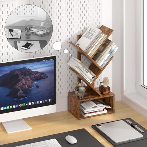 SHEEPAM 5 Tier Tree Book Case, Small Bookshelf with Shelf